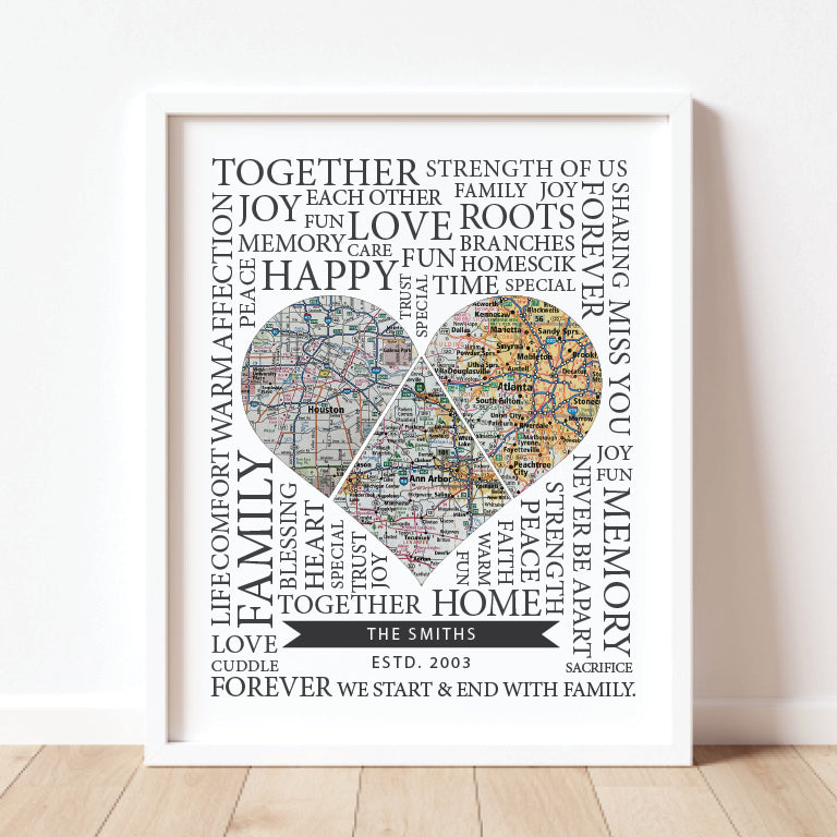 Personalized Long Distance relationship gift Art Print for Family