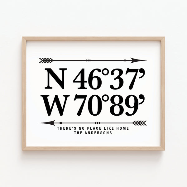 minimalist home coordinates sign black and white personalized