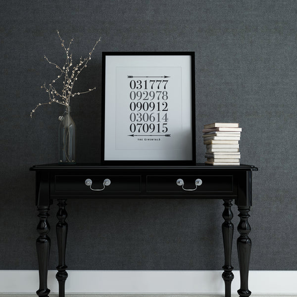 personalized family print on dark gray background