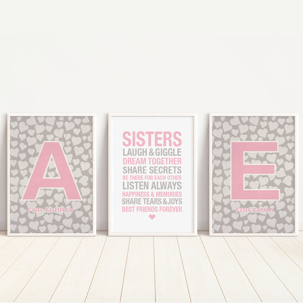 sisters shared room wall art set of 3 prints girls bedroom