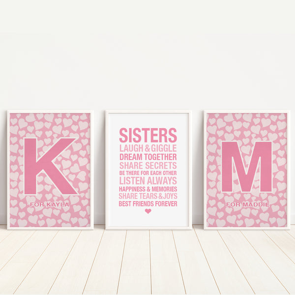 three-piece nursery wall print set for sisters