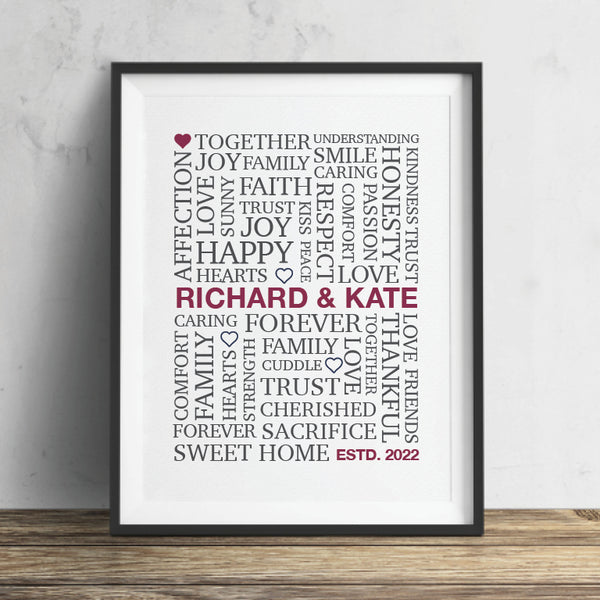 Typographical Romantic Words Wall Decor