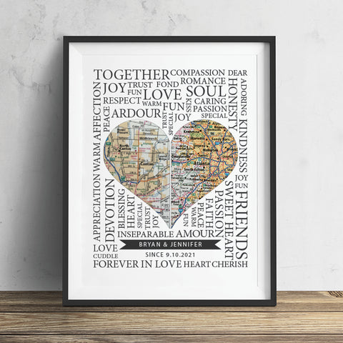 Heart Map Personalized Wedding Gift for Couple
