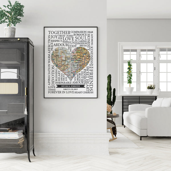 Heart Map Personalized Wedding Gift for Couple