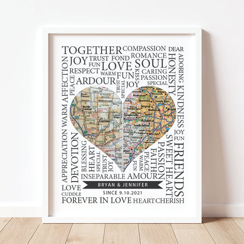 Heart Map Personalized Wedding Gift for Couple