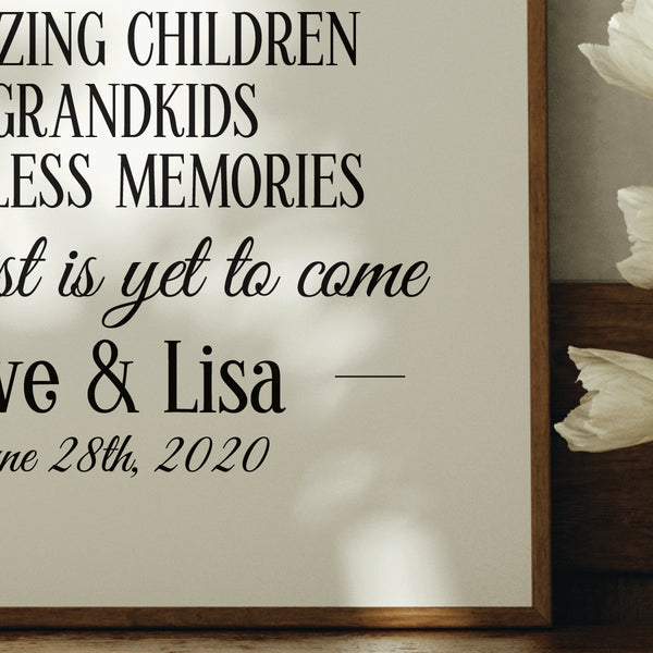 Close-up of crisp archival ink printing on a custom 30 year anniversary parent gift