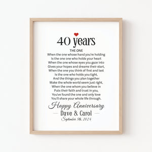 40 Year Anniversary Gift for Parents Wall Art Decor