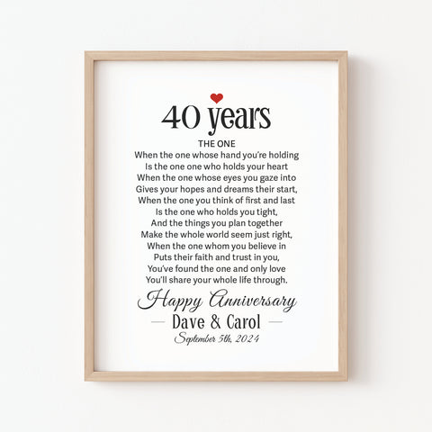 40 Year Anniversary Gift for Parents Wall Art Decor