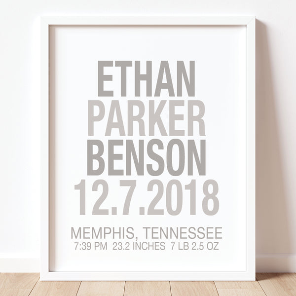 Custom birth announcement print for newborn baby boy