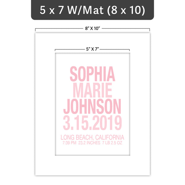 Pastel Baby Girl Birth Stats Wall Art