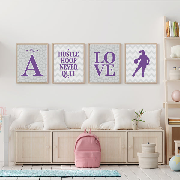 Inspirational Basketball Wall Art for Girls with Player Name (A Set of 4)