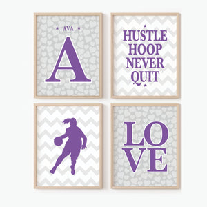 Inspirational Basketball Wall Art for Girls with Player Name (A Set of 4)