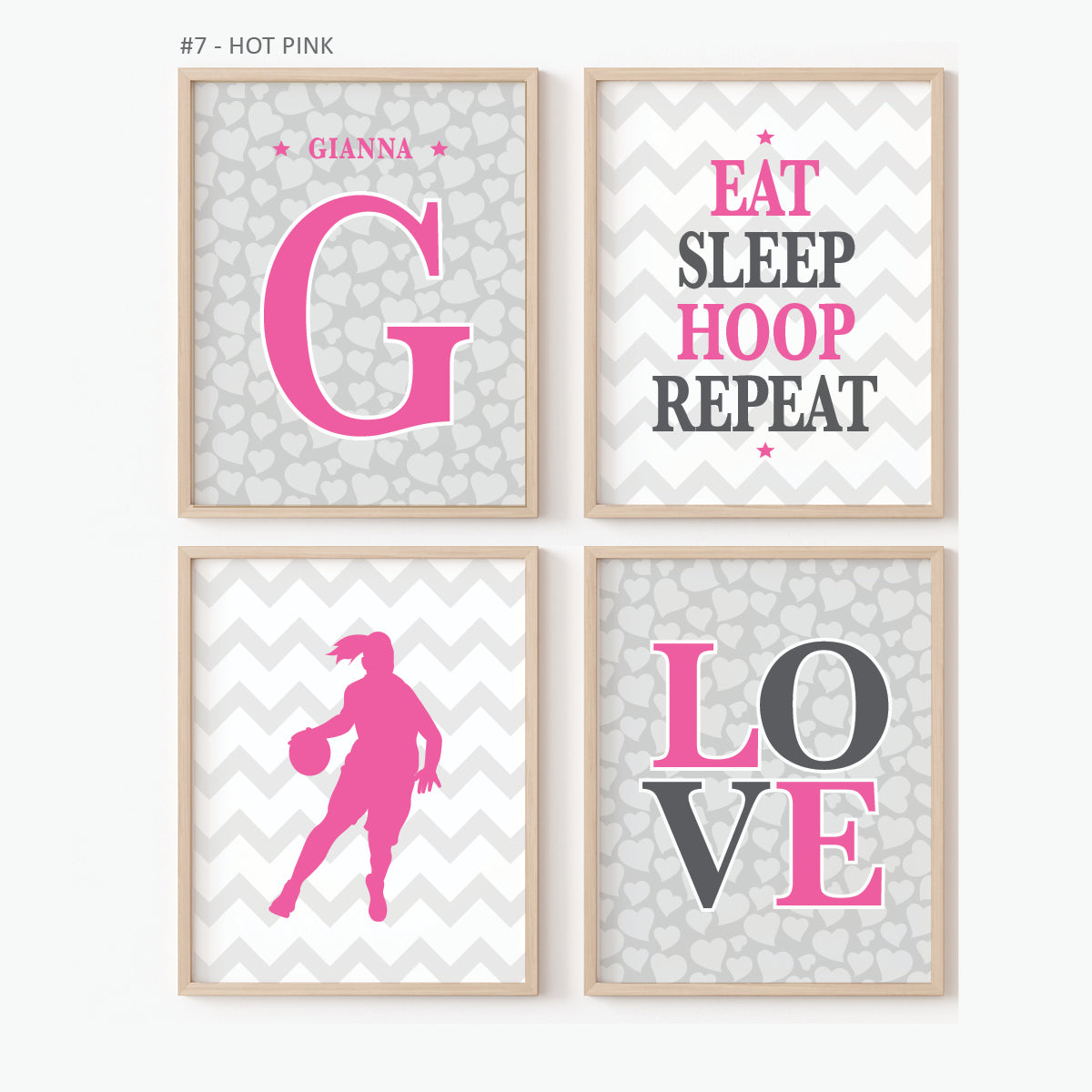 Personalized Player Name Girl Basketball Wall Art in grey and pink