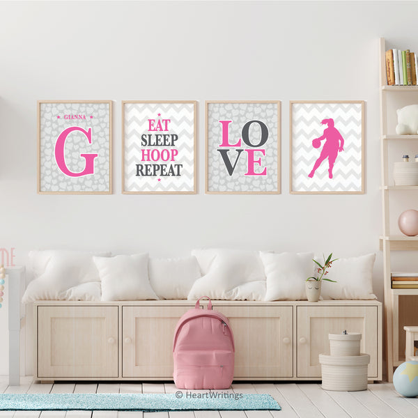 A set of 4 personalized basketball wall posters