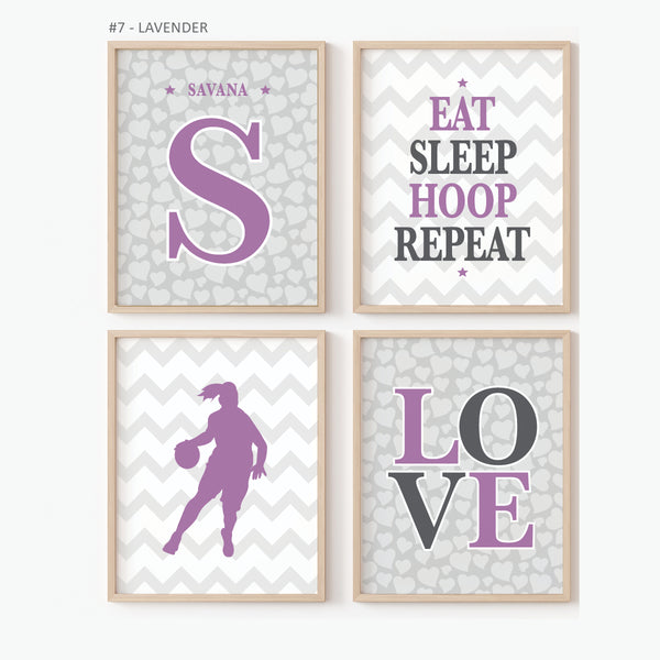 Grey and purple basketball girl wall decor