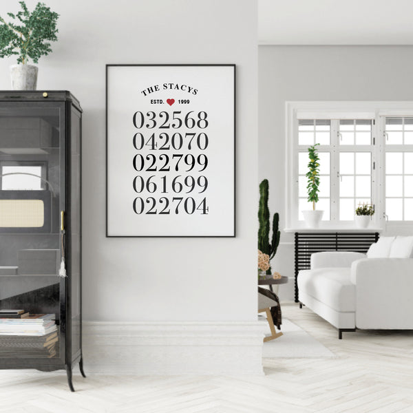 Minimalist entryway wall art with custom family special dates and surnames