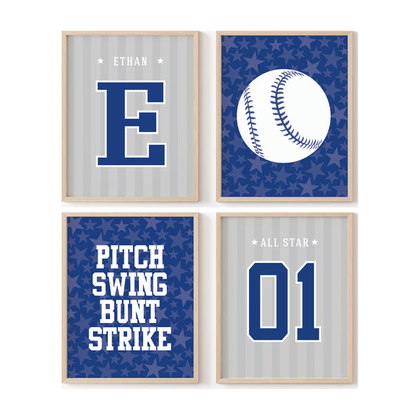 Personalized baseball name art 4-pack