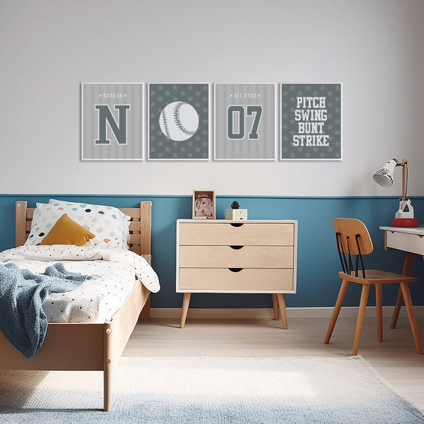 Personalized Basketball Nursery Wall Art - Boys Sports Room Decor (4-Pack)