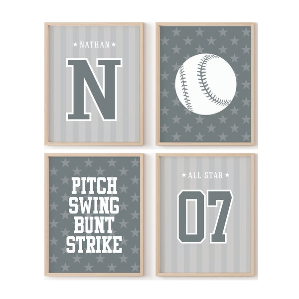 Personalized Basketball Nursery Wall Art - Boys Sports Room Decor (4-Pack)
