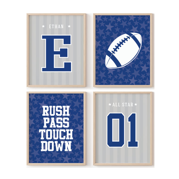 High-contrast football art print featuring a custom athlete name in bold modern lettering