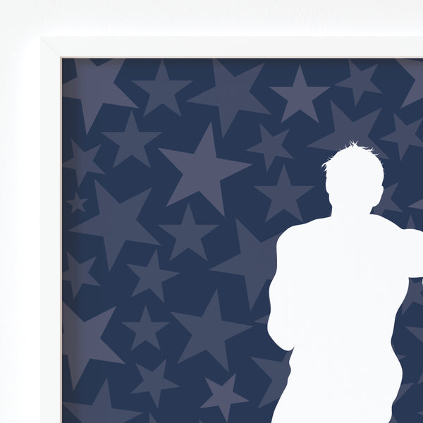 Close-up view of personalized sprinter graphic printed on heavyweight matte fine art paper