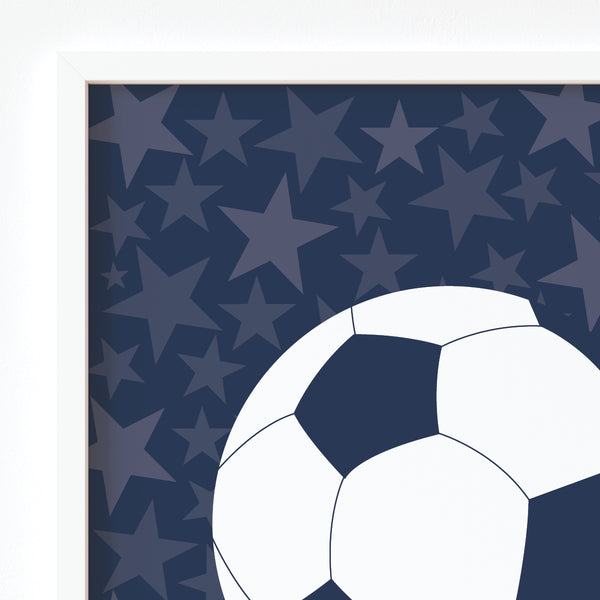 Close-up view of personalized soccer player artwork printed on heavyweight matte fine art paper
