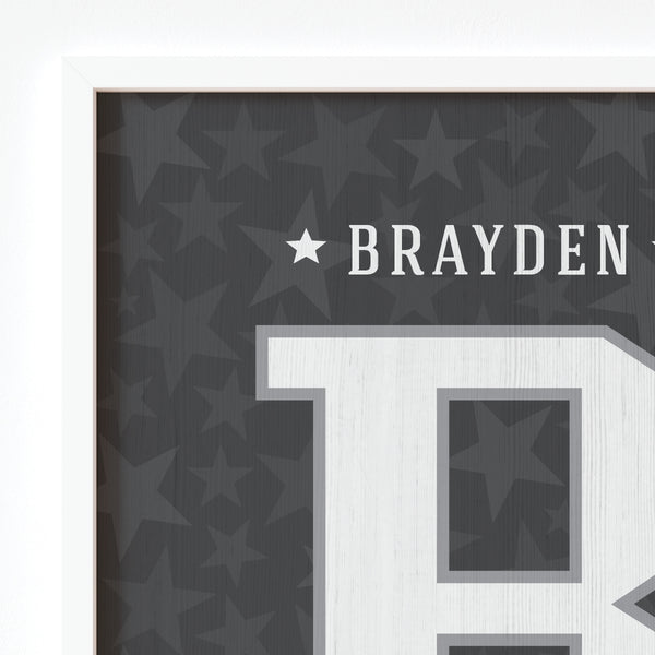 Close-up wooden fish view of personalized soccer player artwork printed on matte fine art paper
