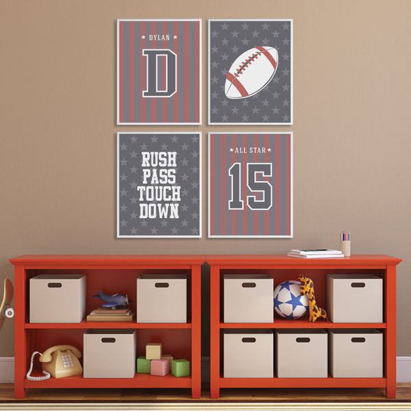 Little Boys Football Themed Wall Art (A Set of 4)