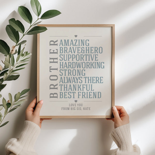 Birthday gifts for brother: minimalist typography print for big bro gifts or little bro gifts