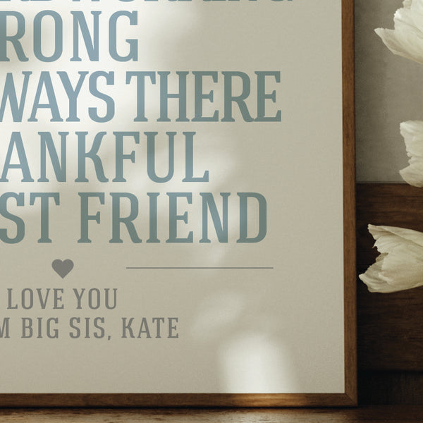 A close-up pf minimalist typography print for big bro gifts or little bro gifts
