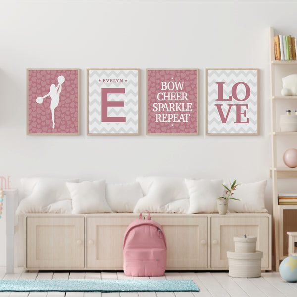 pastel cheerleader artwork displayed in teen bedroom