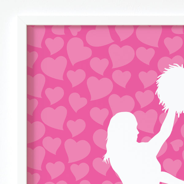 Close-up view of personalized cheerleader graphic printed on matte fine art paper