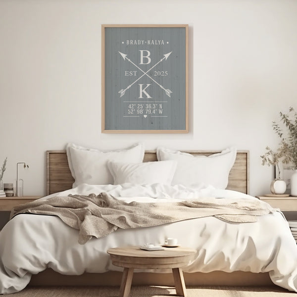 farmhouse style engagement celebration print in modern home decor setting