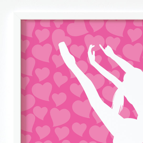 Close-up view of personalized dancer graphic printed on matte fine art paper