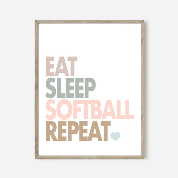 Eat sleep softball repeat downloadable poster