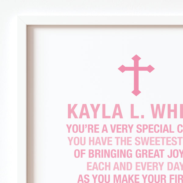 Personalized scriptural print for girl's First Communion day