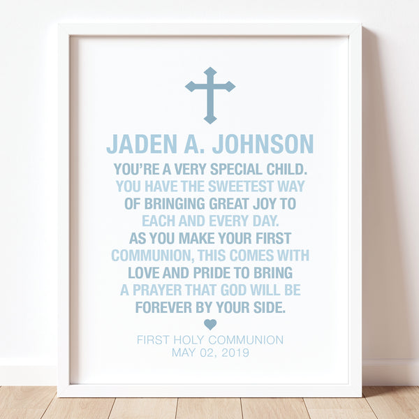 Custom communion print with boy's name and date