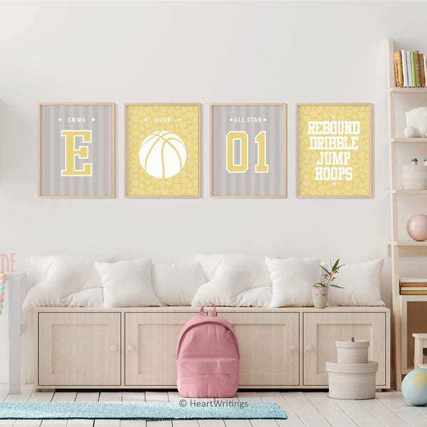 A Set of 4 Custom Girl Basketball Wall Art Print