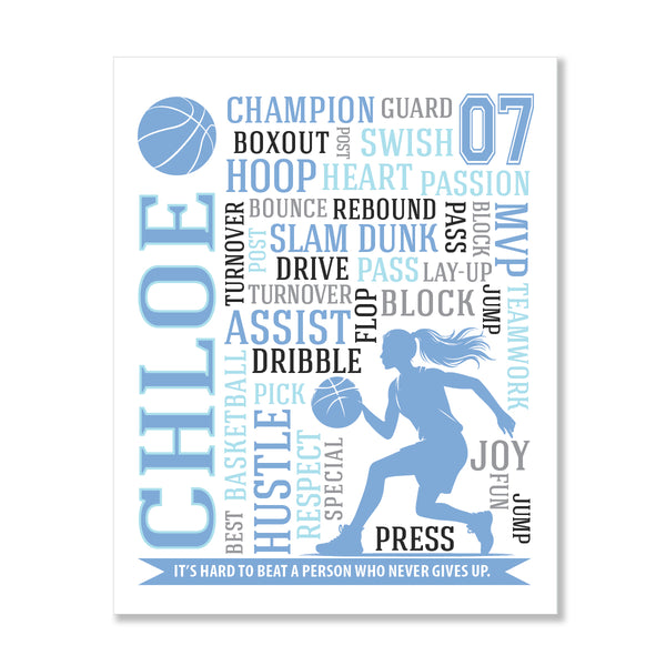 Minimalist sports typography print for girls basketball on premium 200gsm matte paper