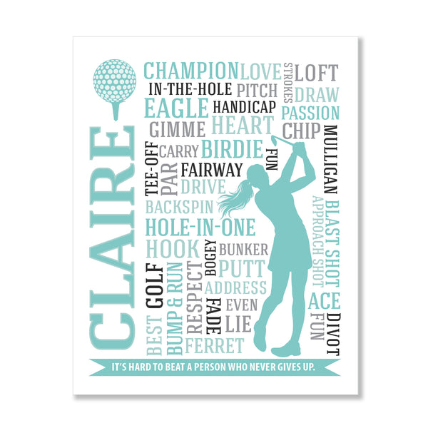 Meaningful golf MVP award alternative: customized motivational typography art for top players