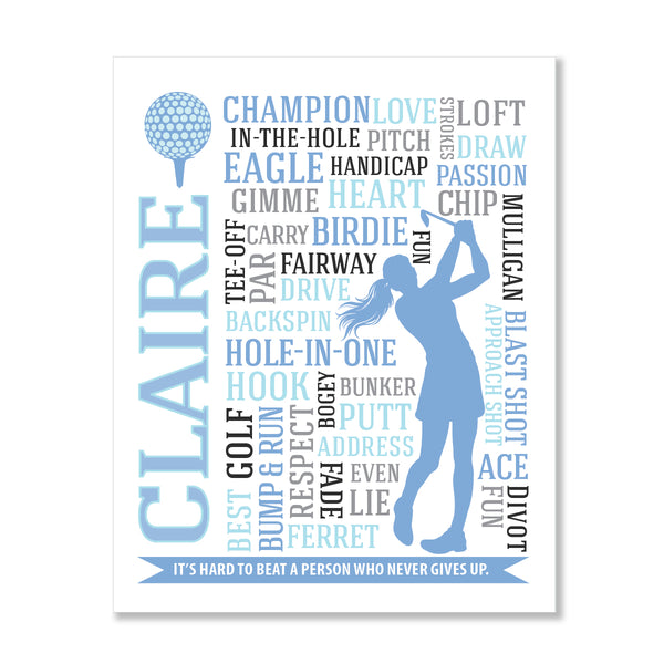 Personalized golf team captain gift: custom typography wall art with player name and leadership quotes