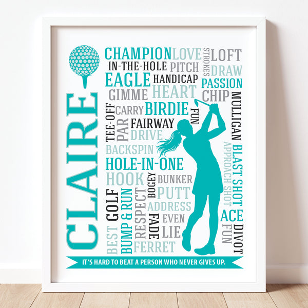 Personalized golf senior night gift: custom typography print with player name for high school athletes