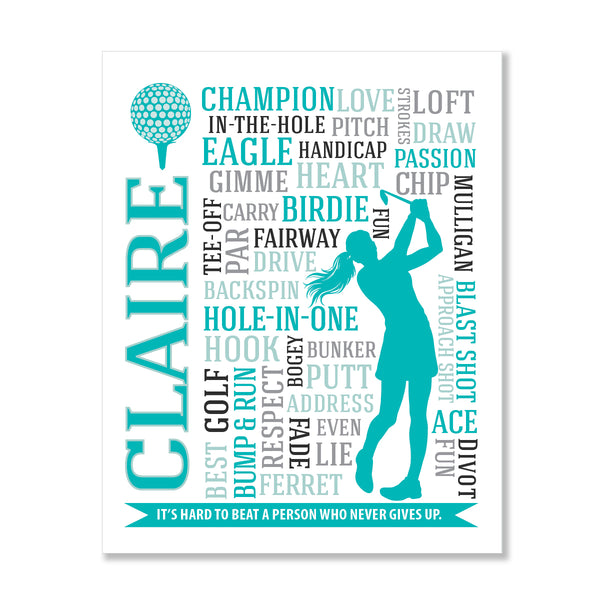 Personalized golf state championship gift for teen girls featuring team colors and name