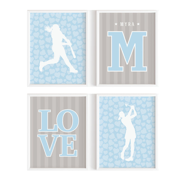High-contrast girls sports gallery wall prints featuring sharp vector lines and bold modern typography