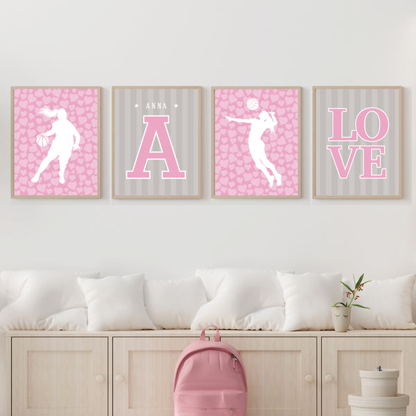 Custom female athlete multi-sport wall art displayed on a gallery wall
