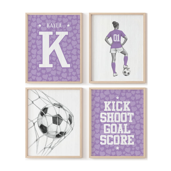 Custom Girl soccer pencil drawing and graphic art 4-pack