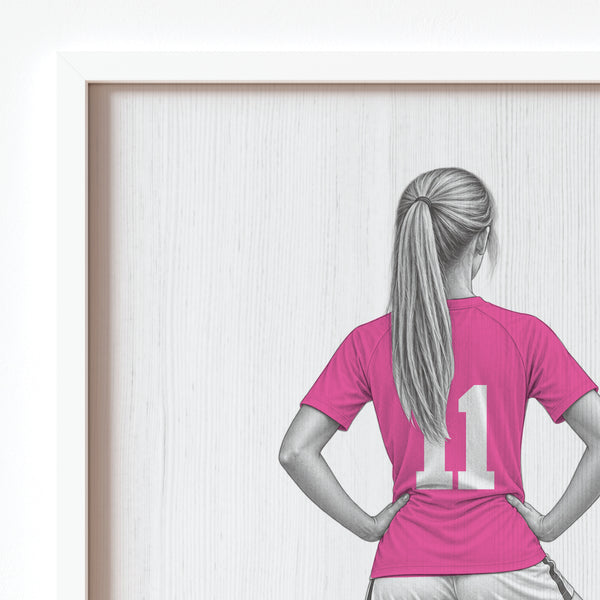 Detailed graphite pencil drawing of a classic soccer player combined with bold modern graphic