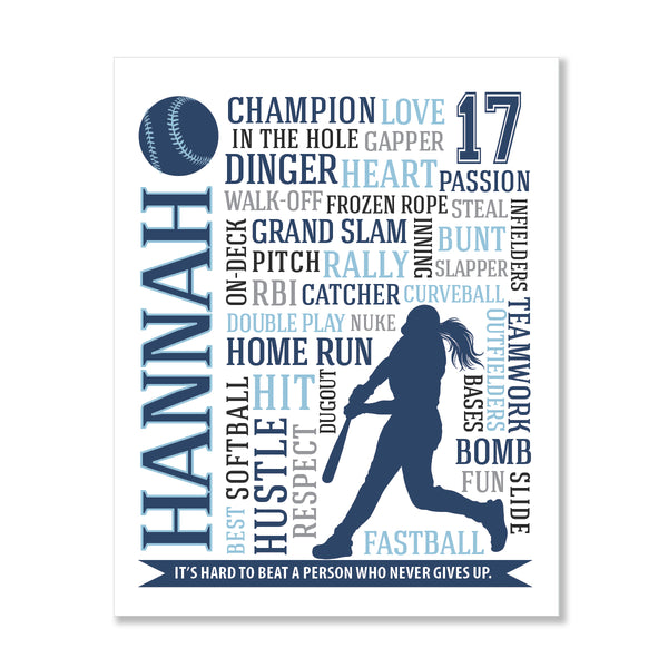 Customized softball banquet gift for players with personalized name and jersey number
