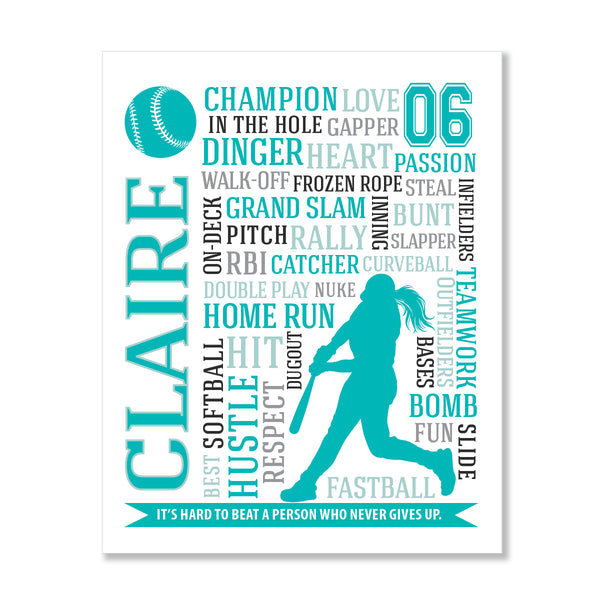 Heartfelt softball coach gift or player keepsake with inspiring sports typography