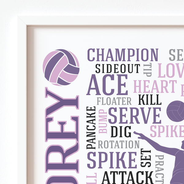 Close-up of crisp typography and custom name on high-quality 200gsm volleyball print